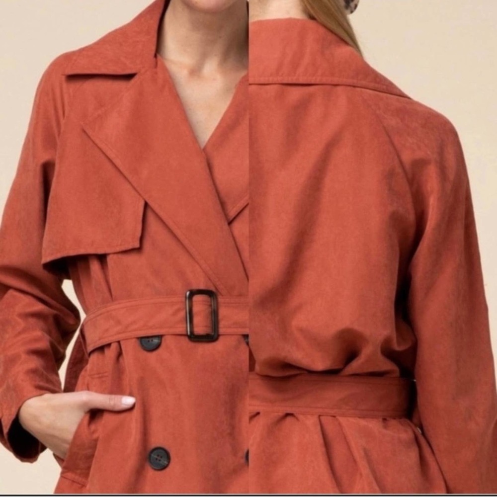 Entro Rust Double Breasted Short Trench Jacket - Picture 3 of 3